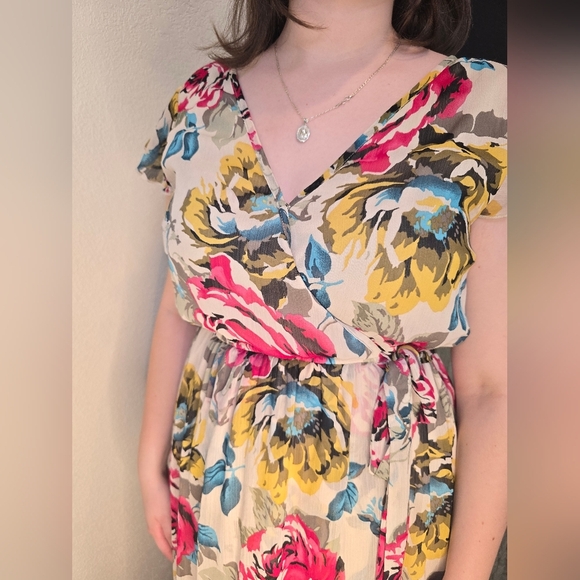 Band of Gypsies Floral Pink/ Yellow/Maxi Long Dress Boho Women's sz Larg Cottage - Picture 11 of 14